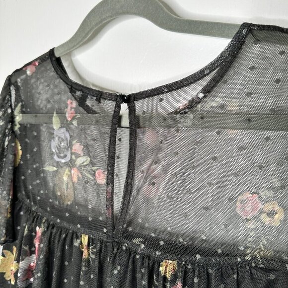 WILLOW Young Contemporary Black Floral Print Mesh Top Size 1X - Picture 5 of 7